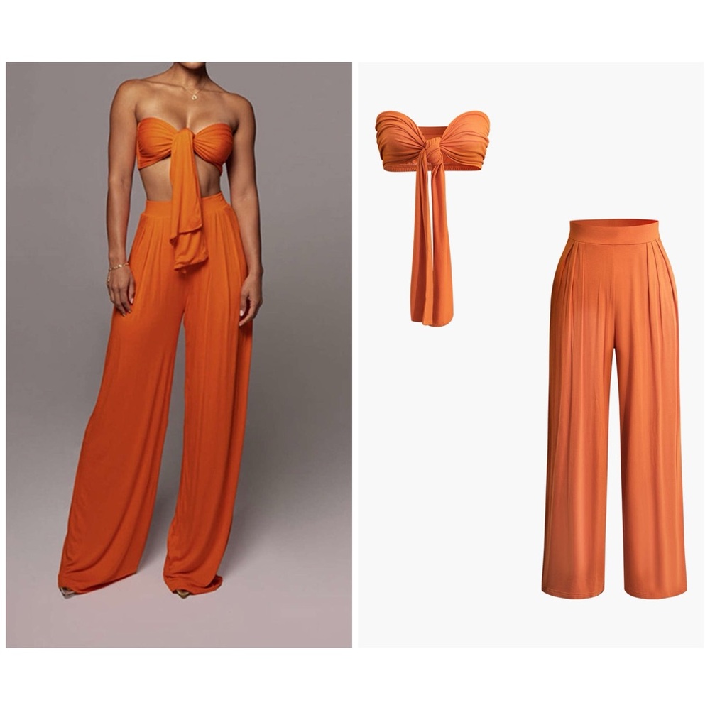 Elegant Orange Strapless Jumpsuit
